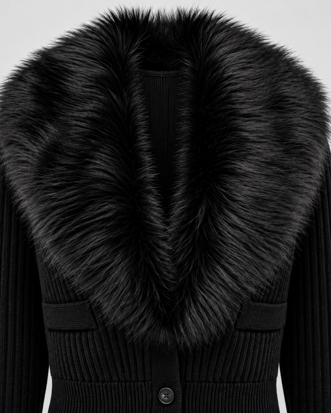 Women's Cropped Cardigan - Fur-Look Shawl Collar