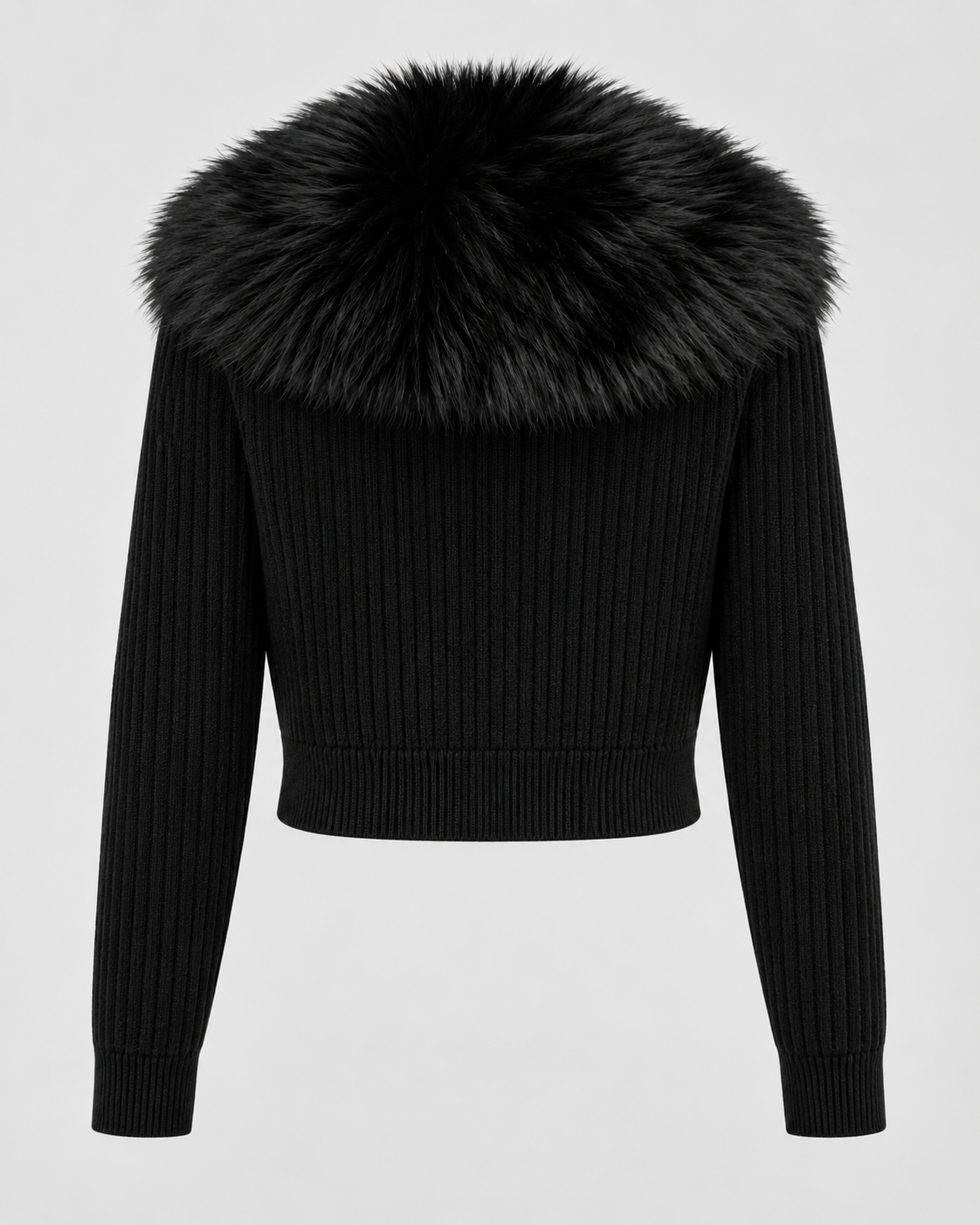 Women's Cropped Cardigan - Fur-Look Shawl Collar