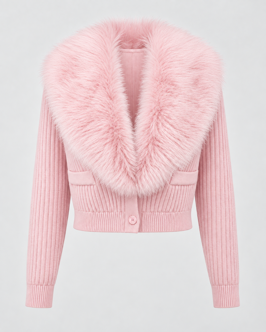 Women's Cropped Cardigan - Fur-Look Shawl Collar
