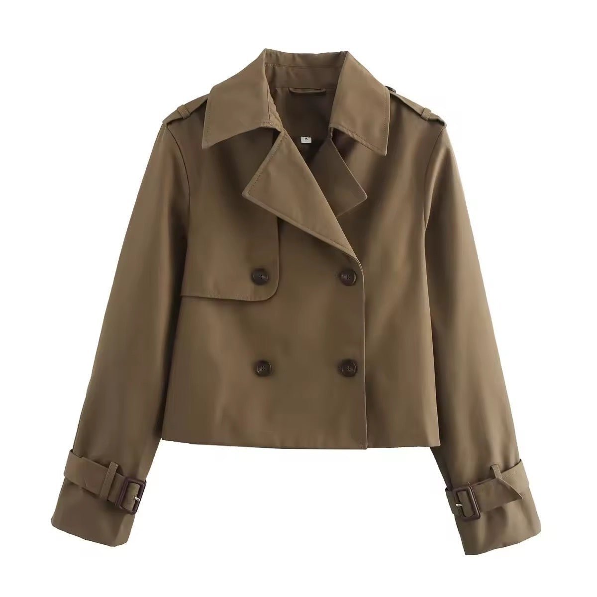 Women's Cropped Double-Breasted Trench Coat Buckle Cuff