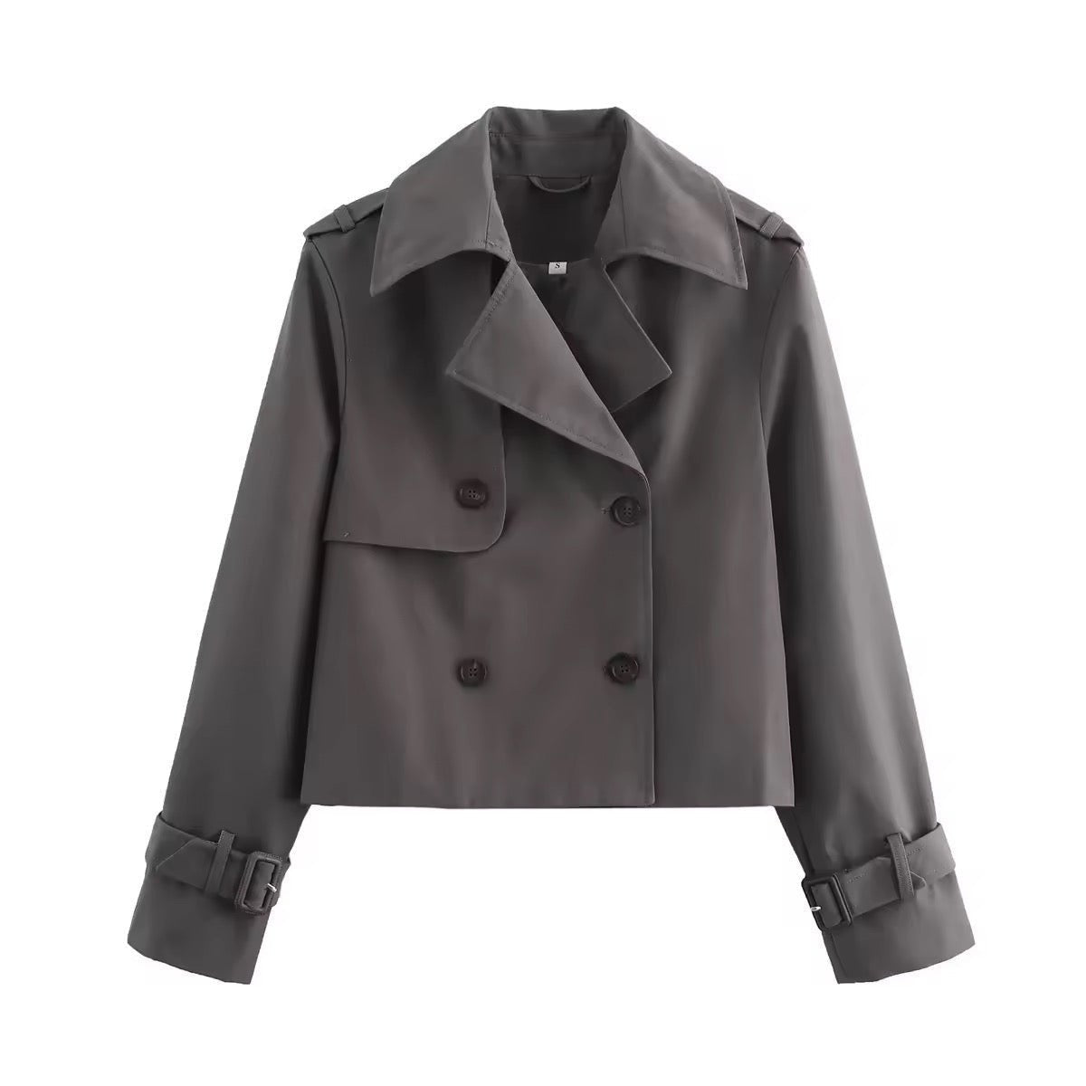 Women's Cropped Double-Breasted Trench Coat Buckle Cuff