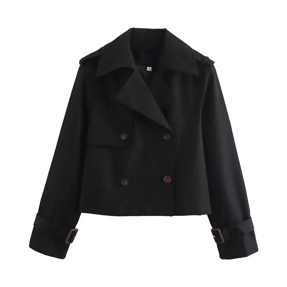 Women's Cropped Double-Breasted Trench Coat Buckle Cuff