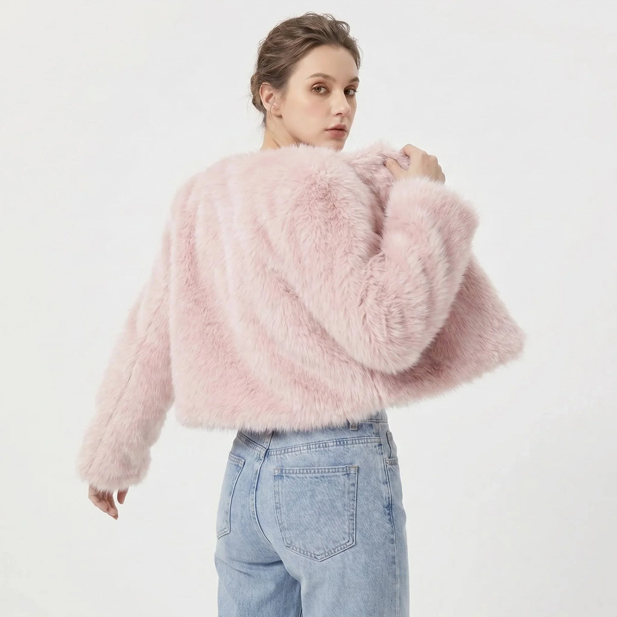 Women's cropped faux fur cardigan jacket