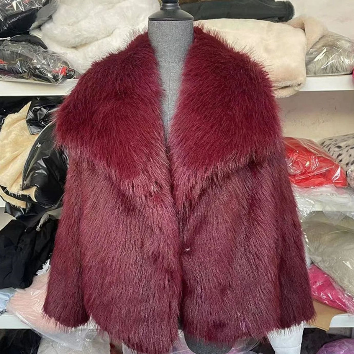 Women's Cropped Open-Front Faux Fur Winter Jacket