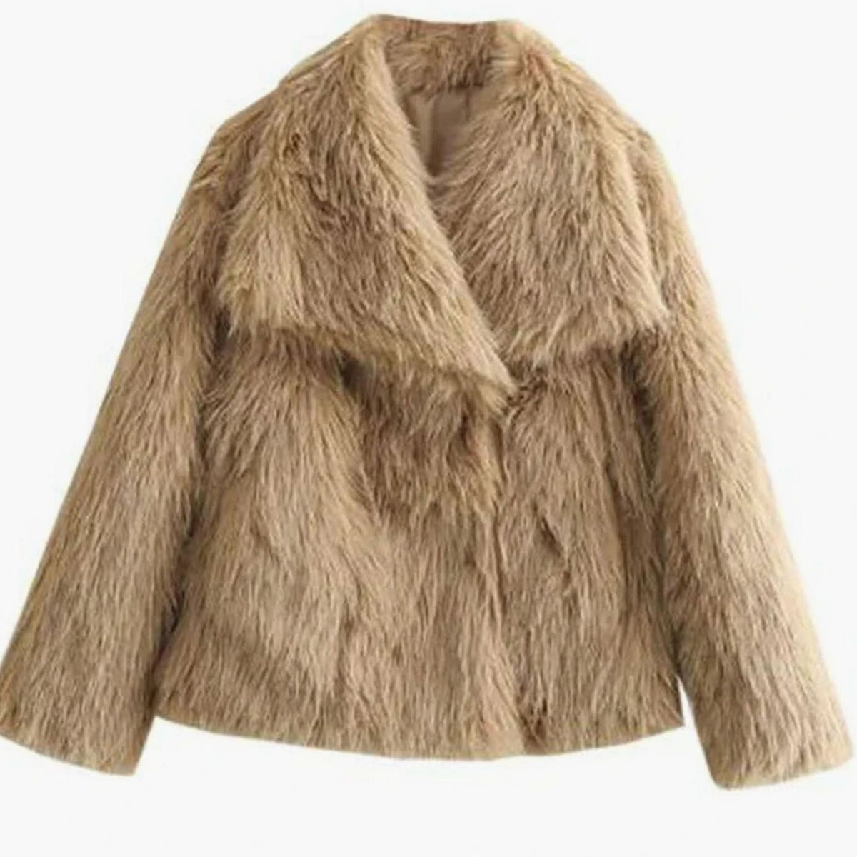 Women's Cropped Open-Front Faux Fur Winter Jacket
