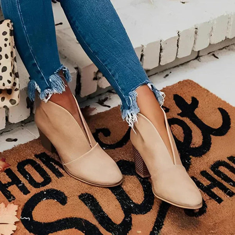 Women's Deep V-Cut Block-Heel Ankle Boots