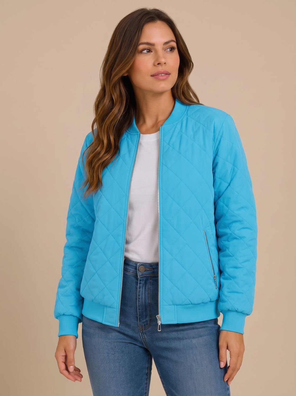 Aria | Women's Diamond Quilted Bomber Jacket with Pockets