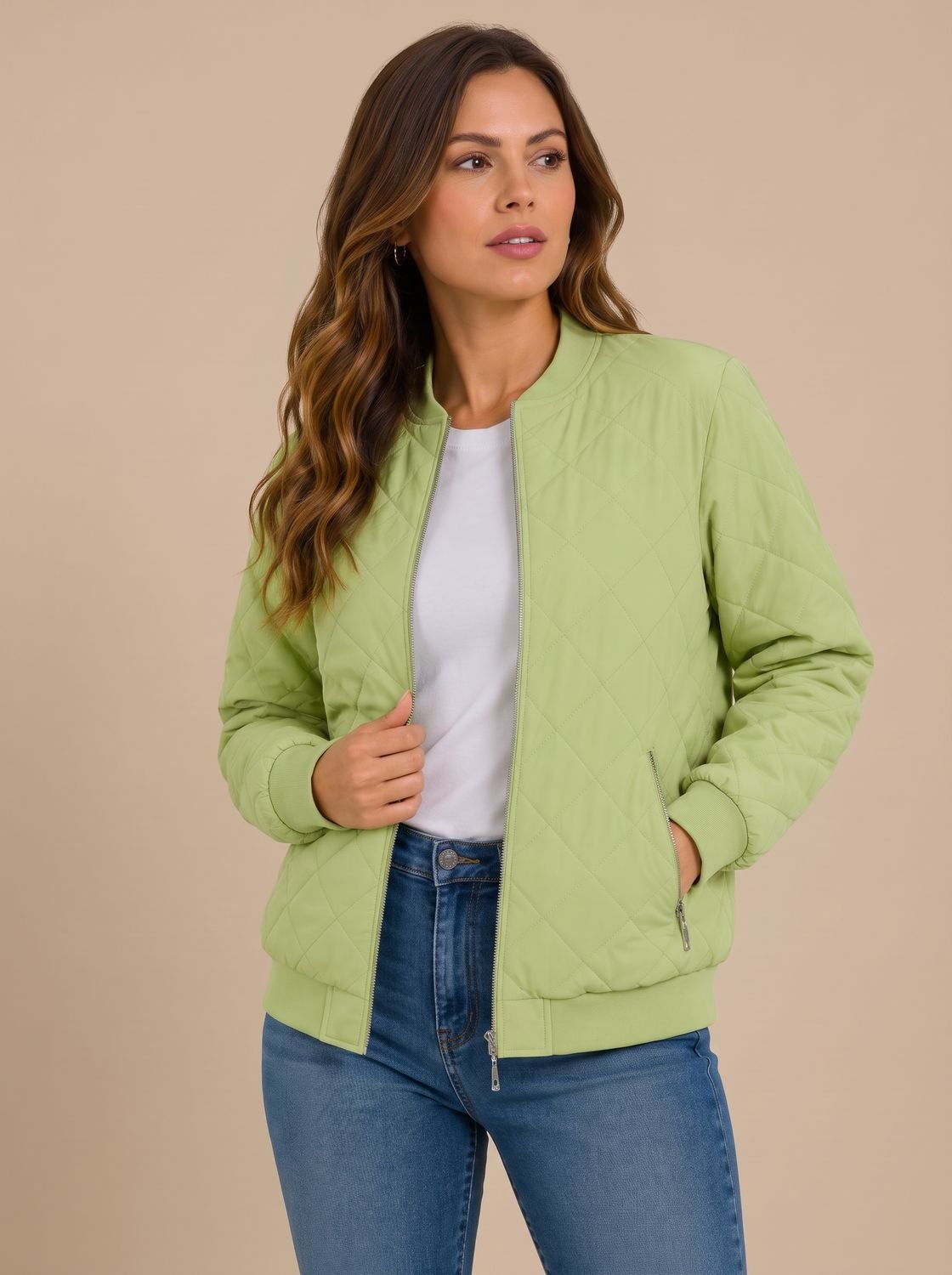 Aria | Women's Diamond Quilted Bomber Jacket with Pockets