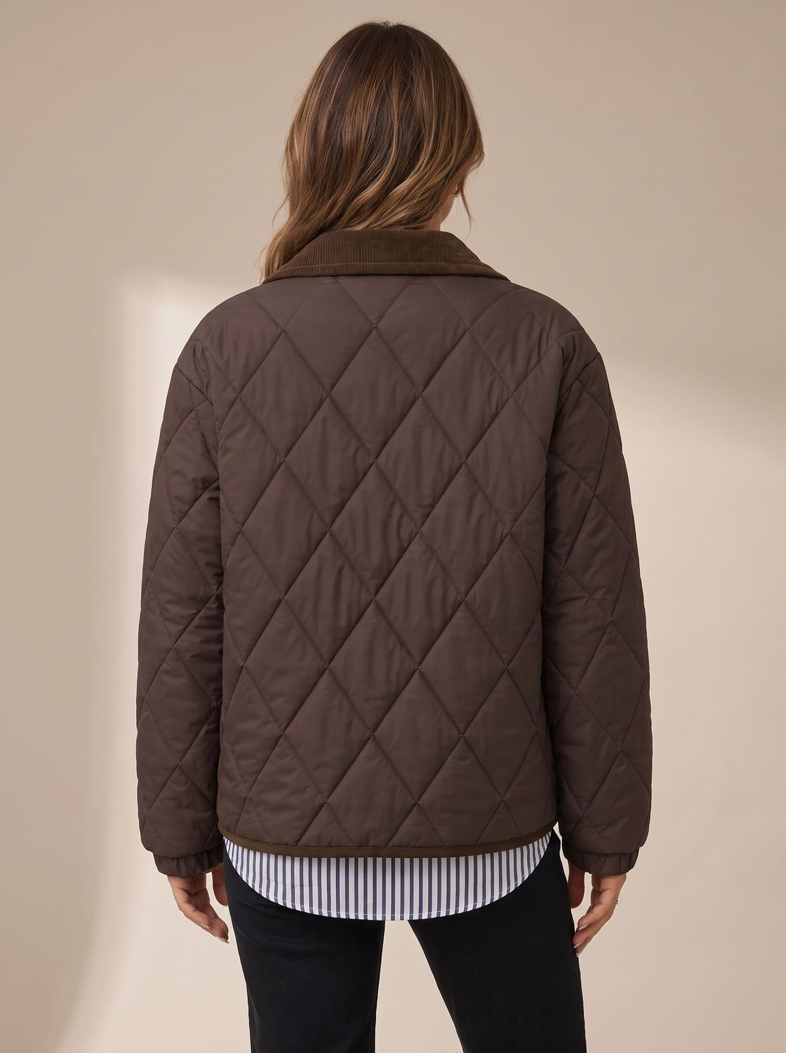 Scarlett | Women's Diamond Quilted Corduroy-Collar Snap-Front Jacket