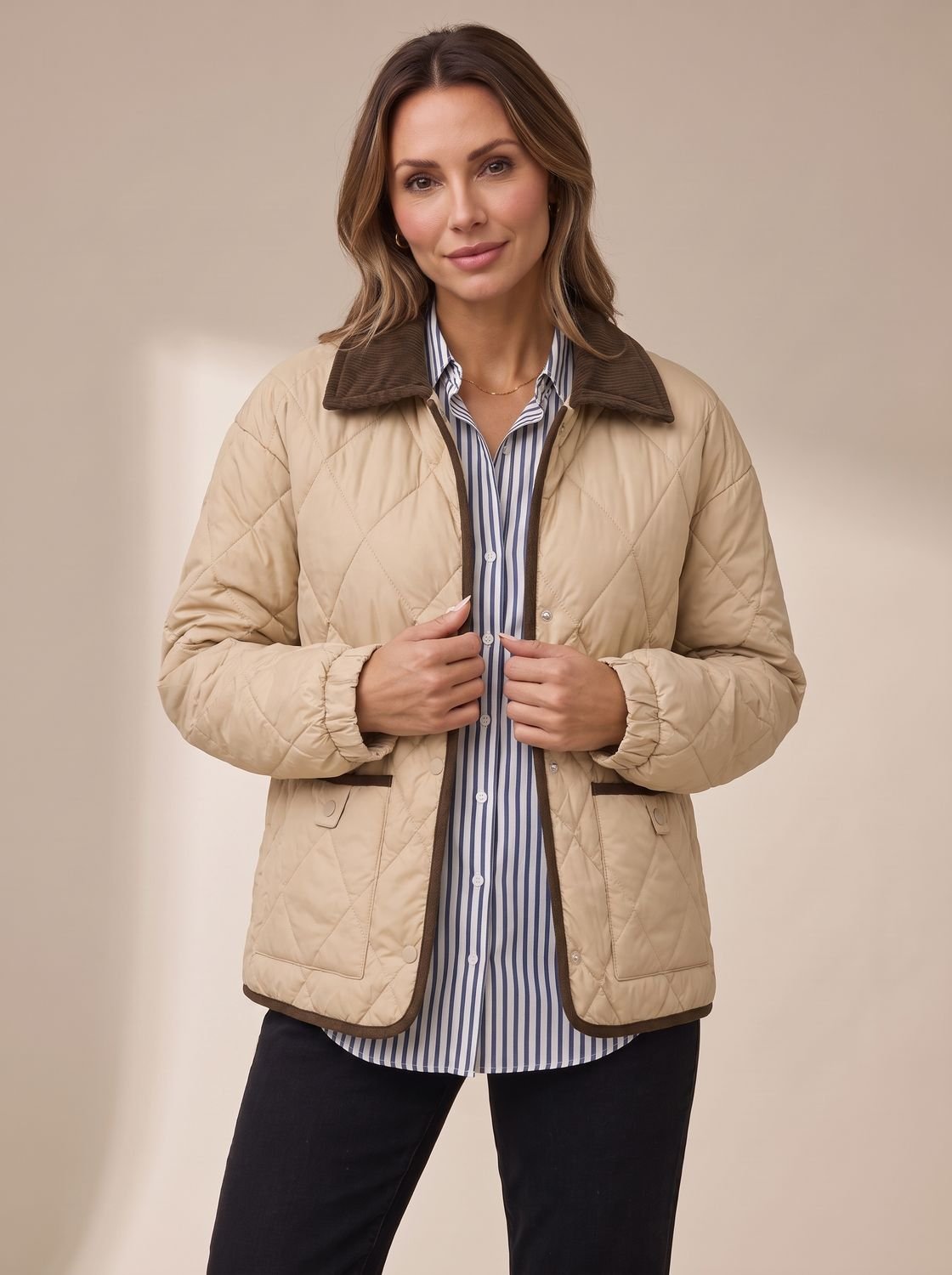 Scarlett | Women's Diamond Quilted Corduroy-Collar Snap-Front Jacket