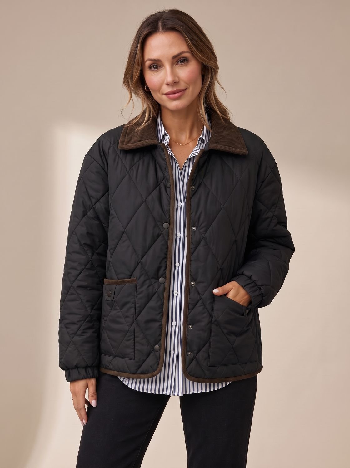 Scarlett | Women's Diamond Quilted Corduroy-Collar Snap-Front Jacket