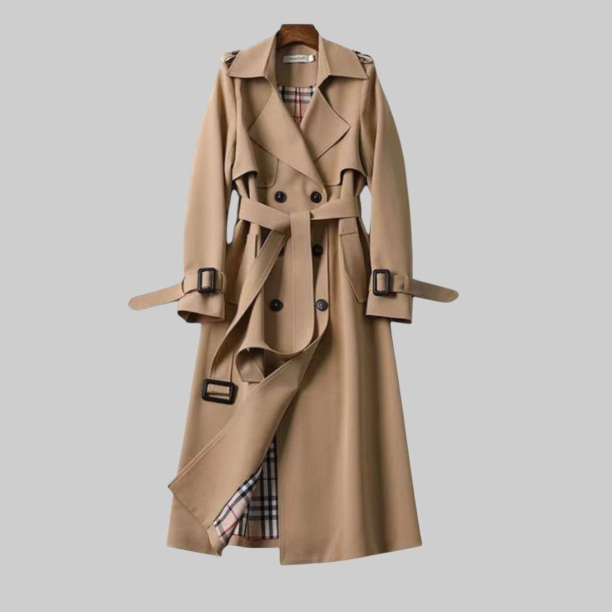 Women's Double-Breasted Belted Longline Trench Coat