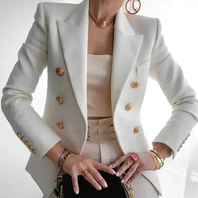 Women's double-breasted blazer with gold buttons