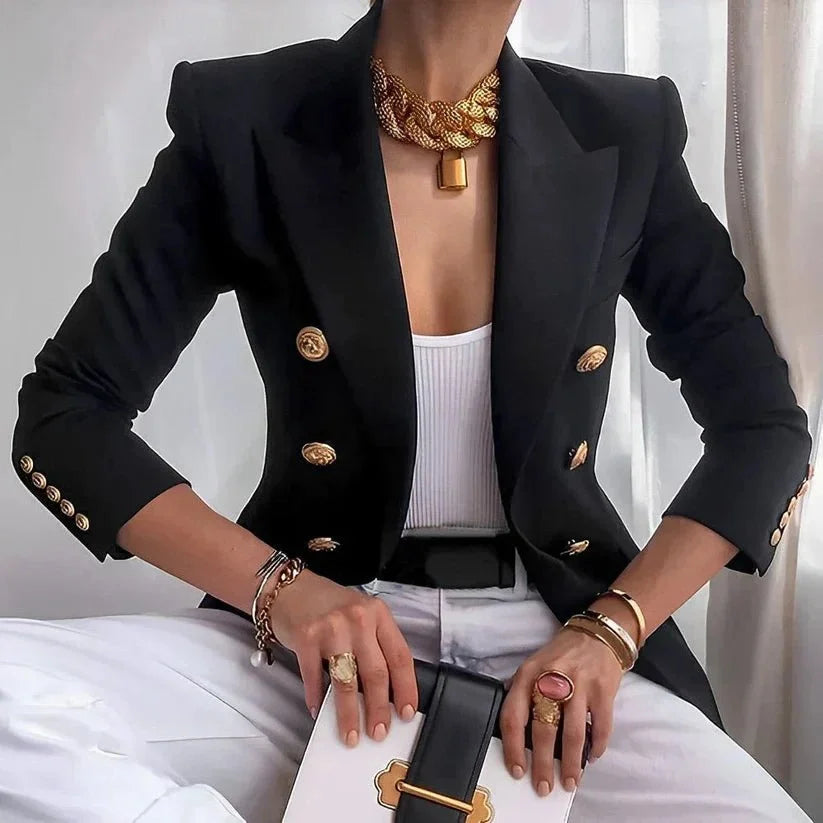 Women's double-breasted blazer with gold buttons