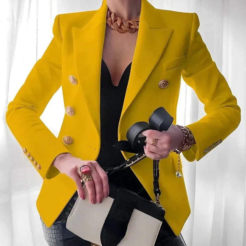 Women's double-breasted blazer with gold buttons