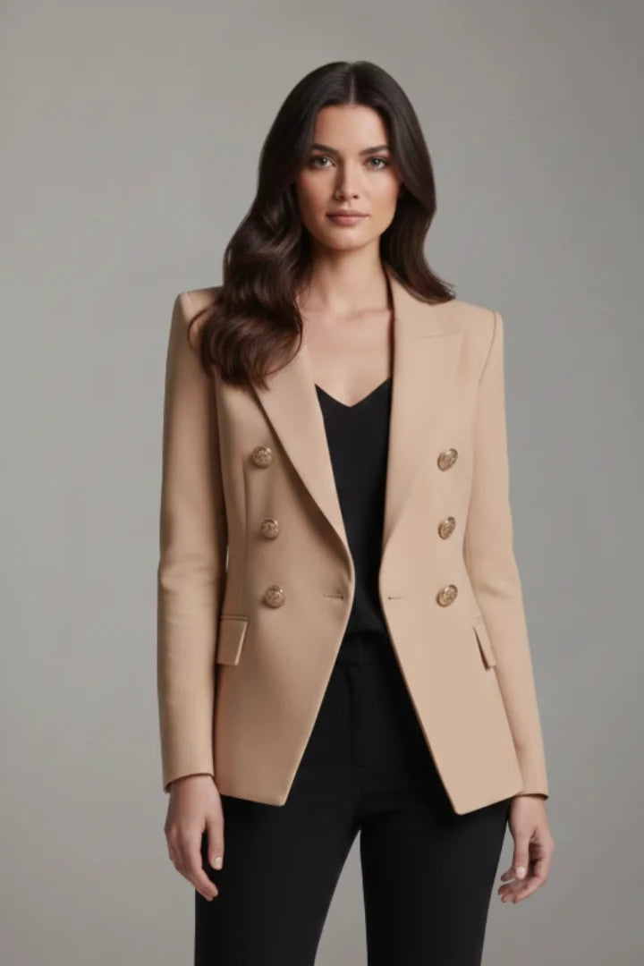 Women’s double-breasted blazer with gold-tone button details