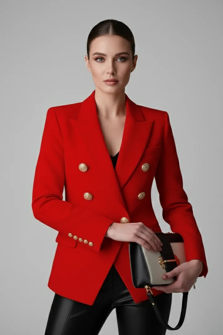 Women’s double-breasted blazer with gold-tone button details