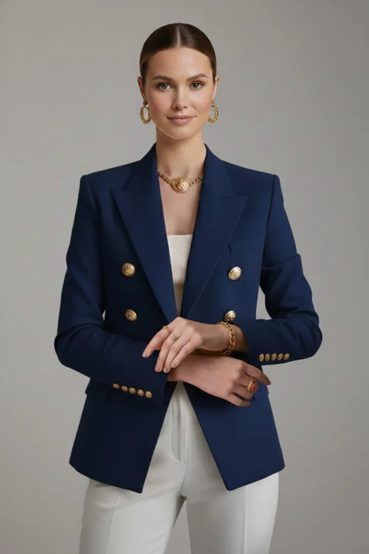 Women’s double-breasted blazer with gold-tone button details