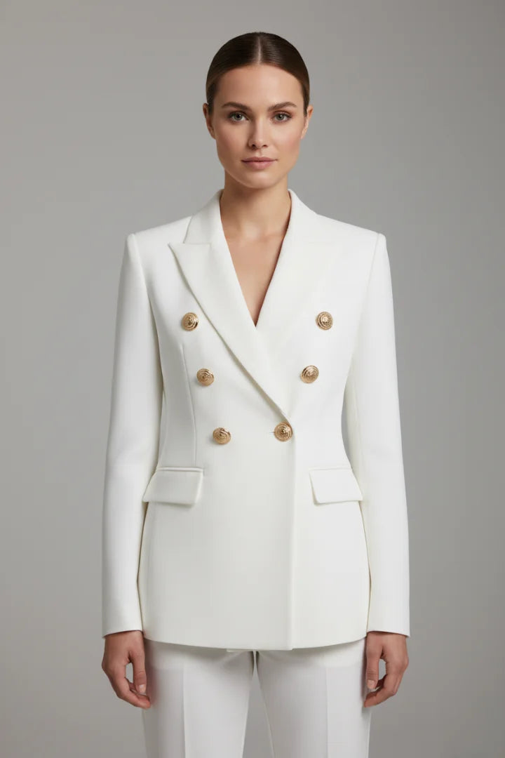 Women’s double-breasted blazer with gold-tone button details