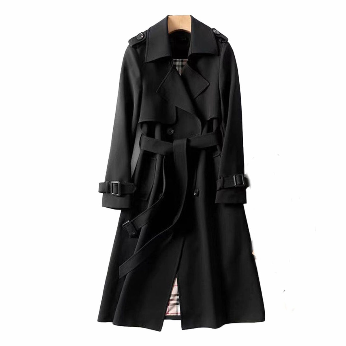 Women's Double-Breasted Longline Belted Trench Coat
