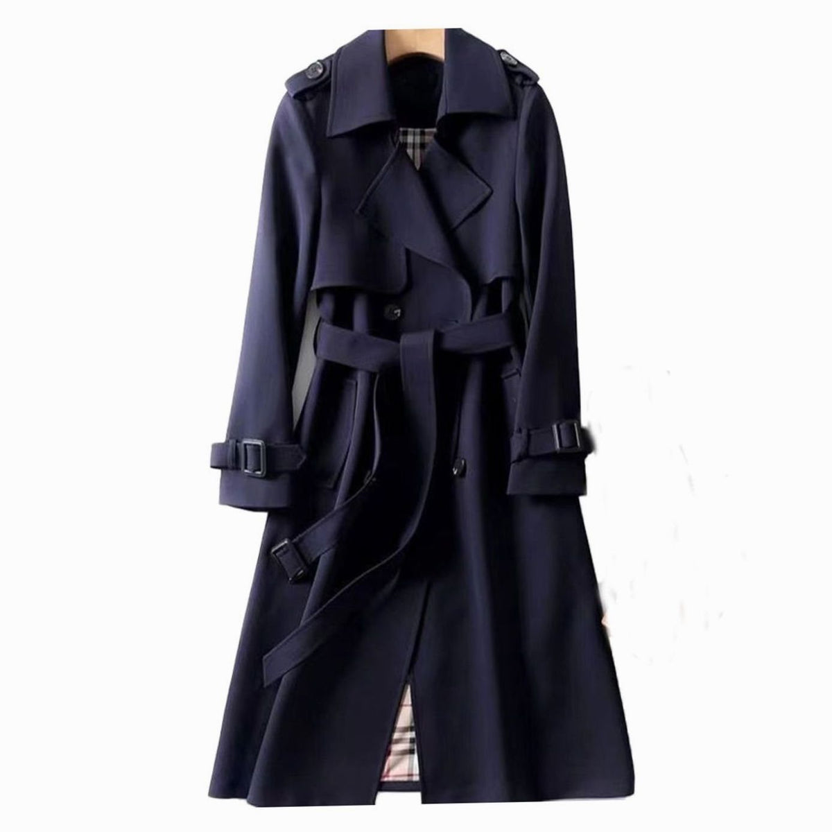 Women's Double-Breasted Longline Belted Trench Coat