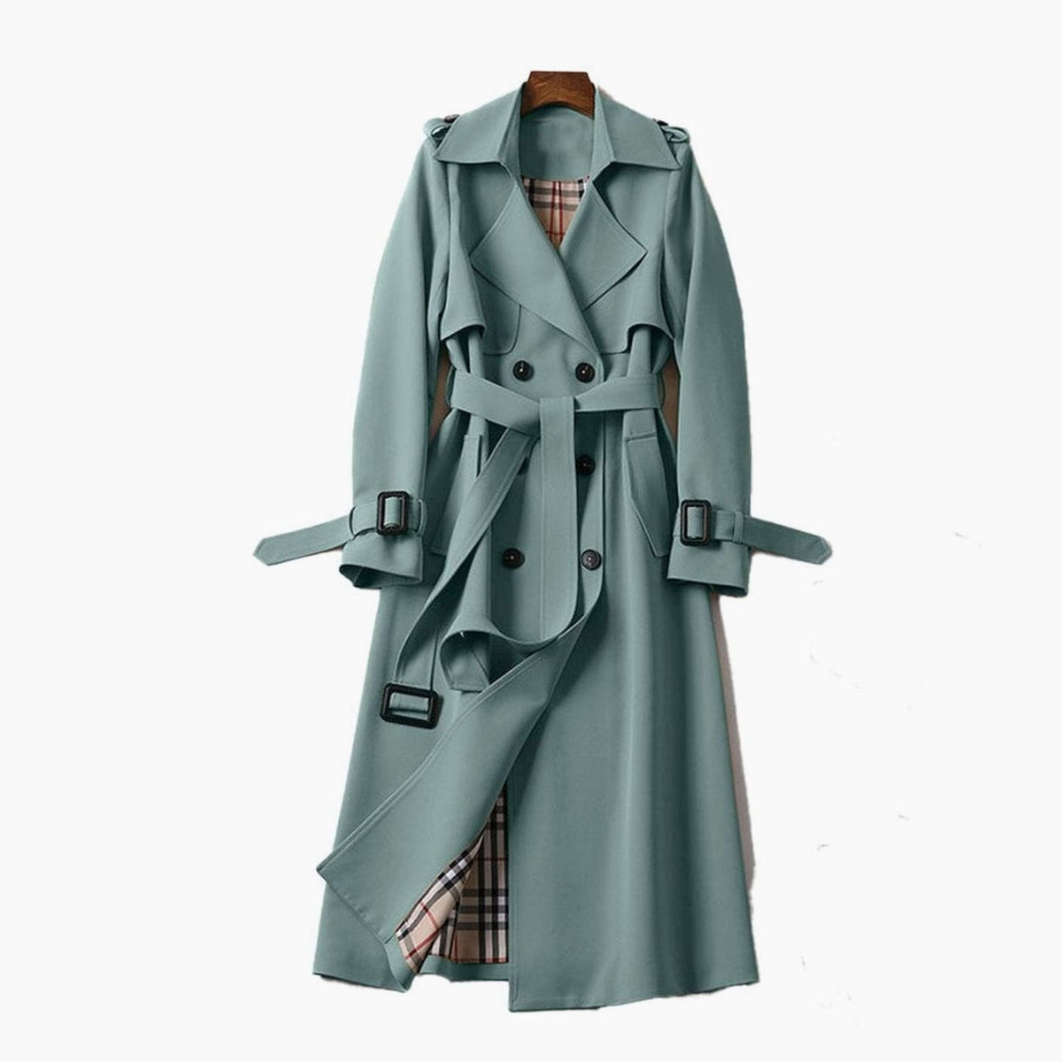 Women's Double-Breasted Longline Belted Trench Coat