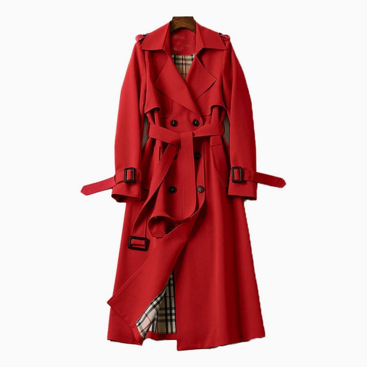 Women's Double-Breasted Longline Belted Trench Coat