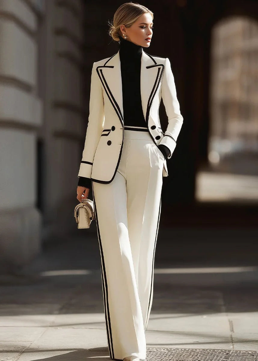 Women's double breasted suit set structured blazer wide leg pants