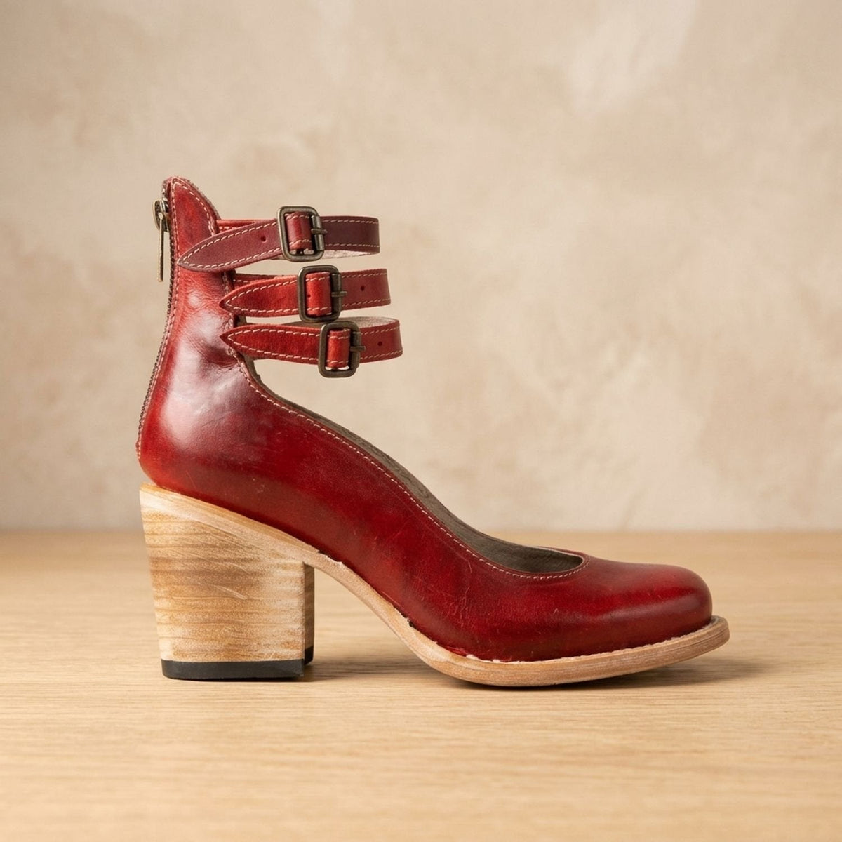 Grace | Women's Double-Buckle Block-Heel Leather Ankle Boots