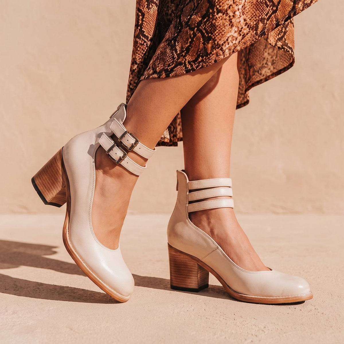 Grace | Women's Double-Buckle Block-Heel Leather Ankle Boots