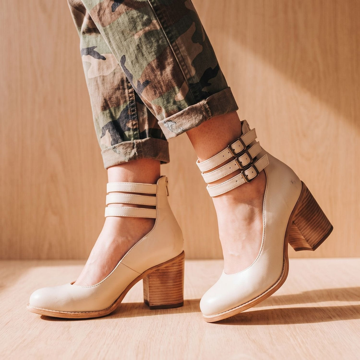 Grace | Women's Double-Buckle Block-Heel Leather Ankle Boots