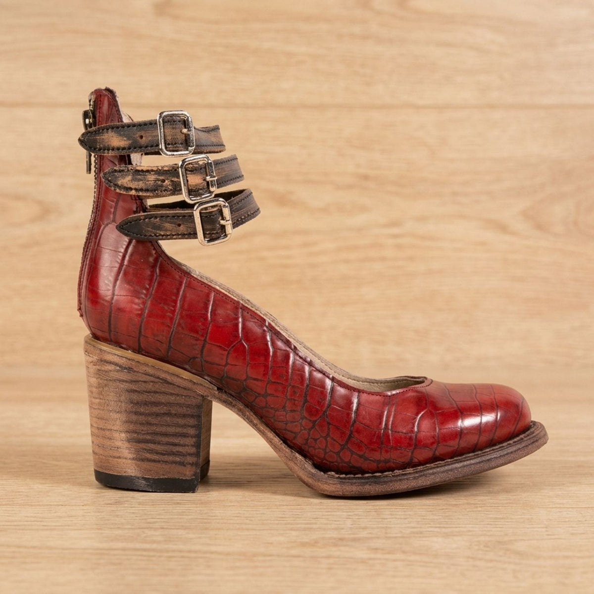 Grace | Women's Double-Buckle Block-Heel Leather Ankle Boots