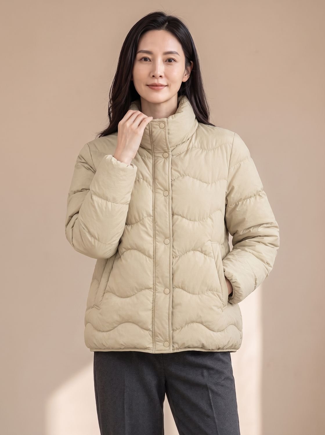 Penelope | Women's Duck-Down Quilted Puffer Jacket Stand Collar Snap-Front