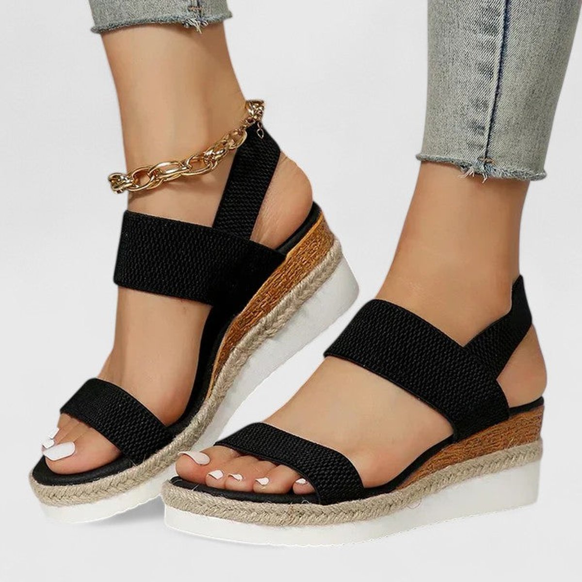 Women's Elastic-Strap Espadrille Wedge Open-Toe Sandals