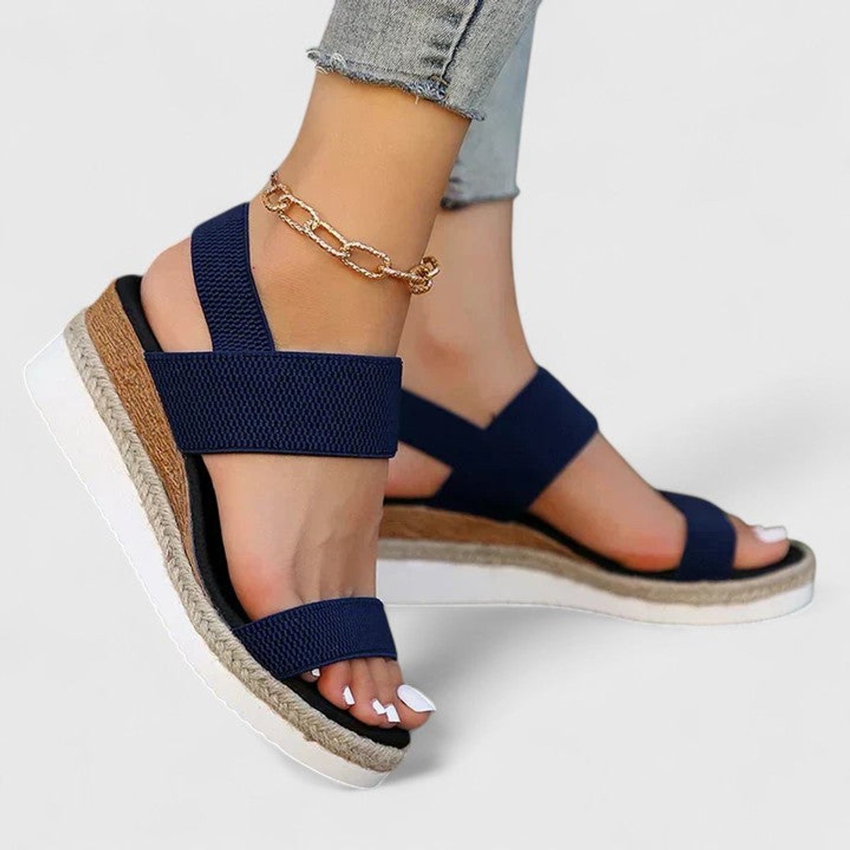 Women's Elastic-Strap Espadrille Wedge Open-Toe Sandals