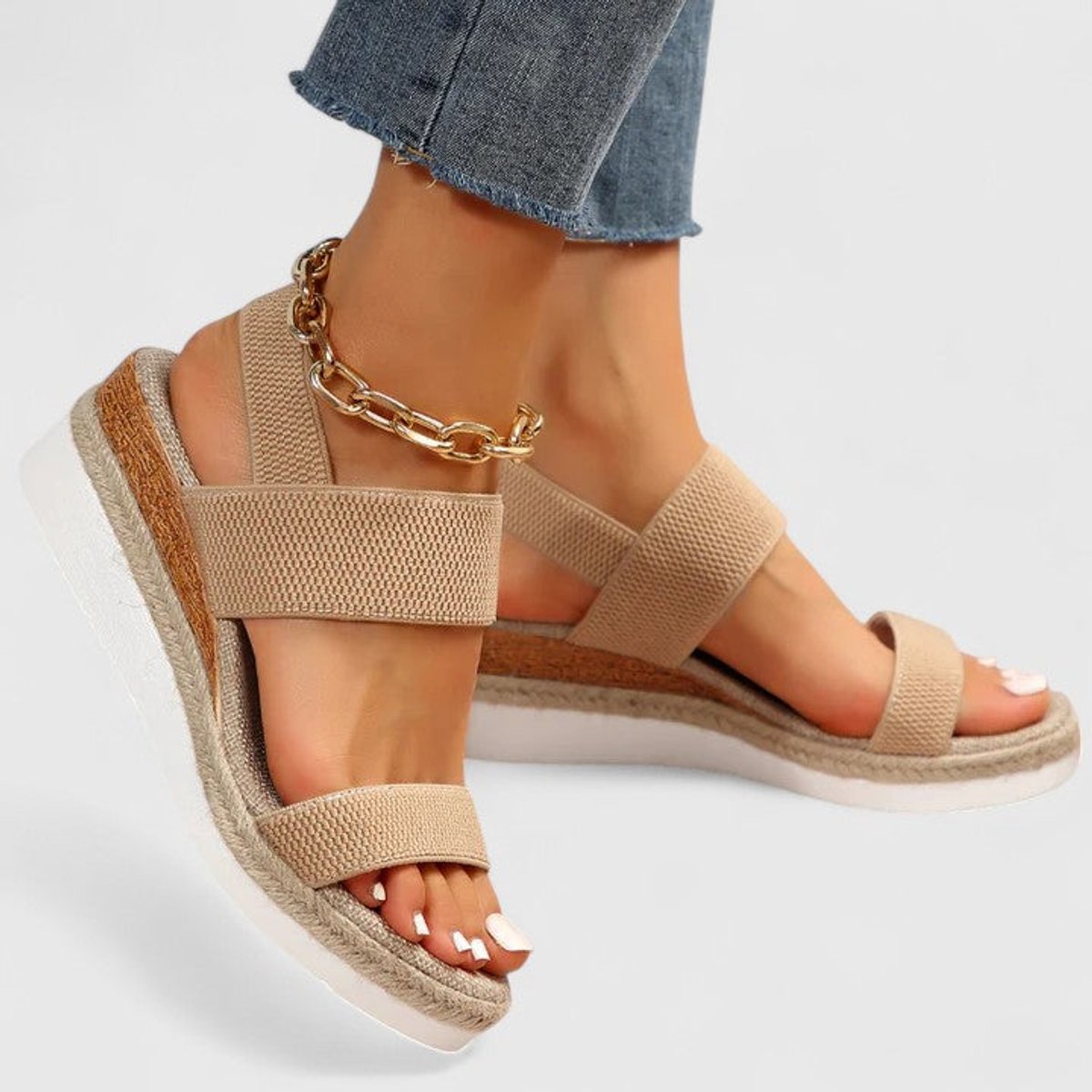 Women's Elastic-Strap Espadrille Wedge Open-Toe Sandals