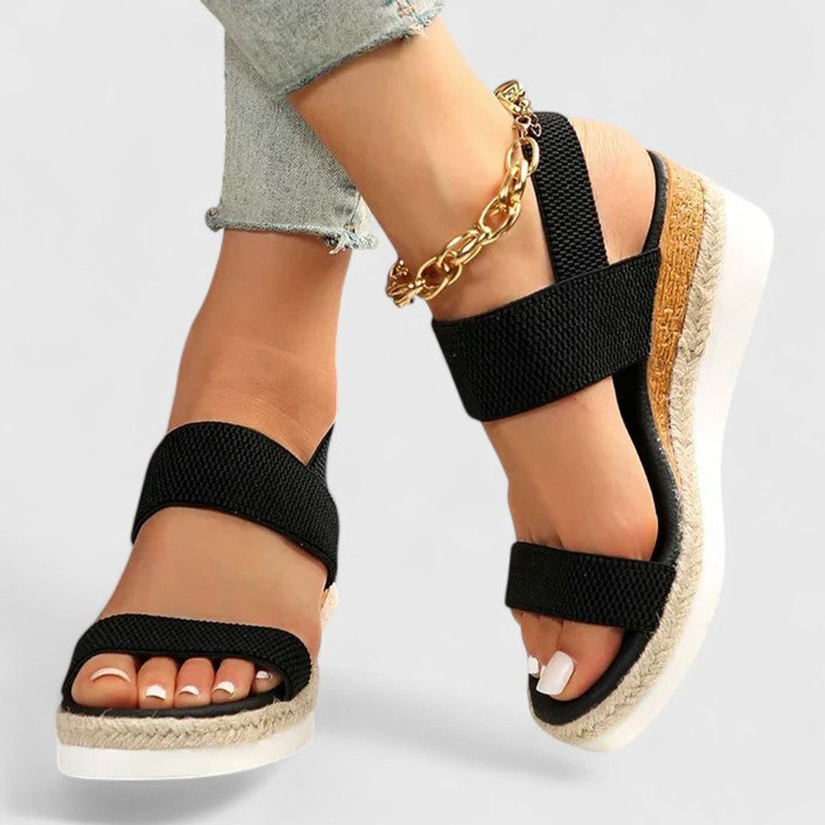 Women's Elastic-Strap Espadrille Wedge Open-Toe Sandals