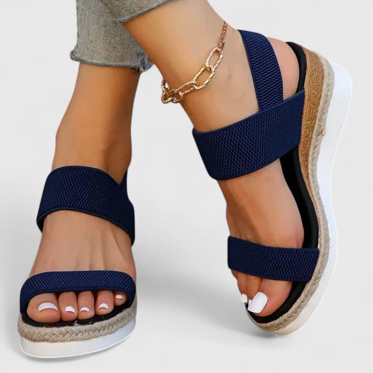 Women's Elastic-Strap Espadrille Wedge Open-Toe Sandals