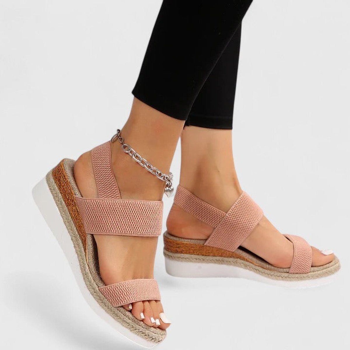 Women's Elastic-Strap Espadrille Wedge Open-Toe Sandals