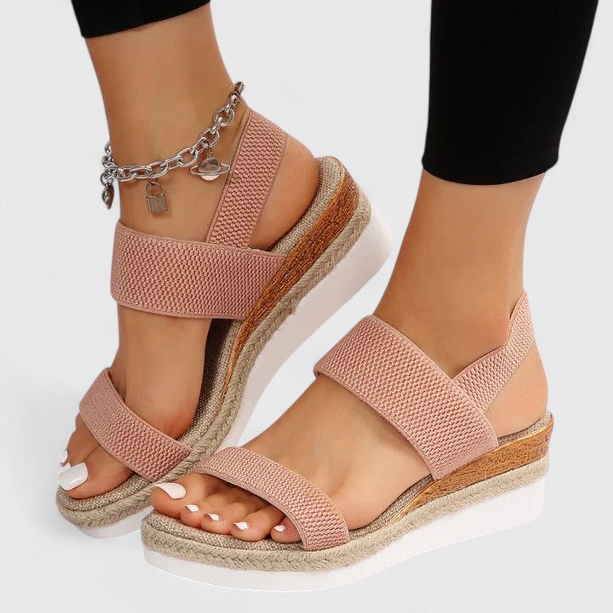 Women's Elastic-Strap Espadrille Wedge Open-Toe Sandals