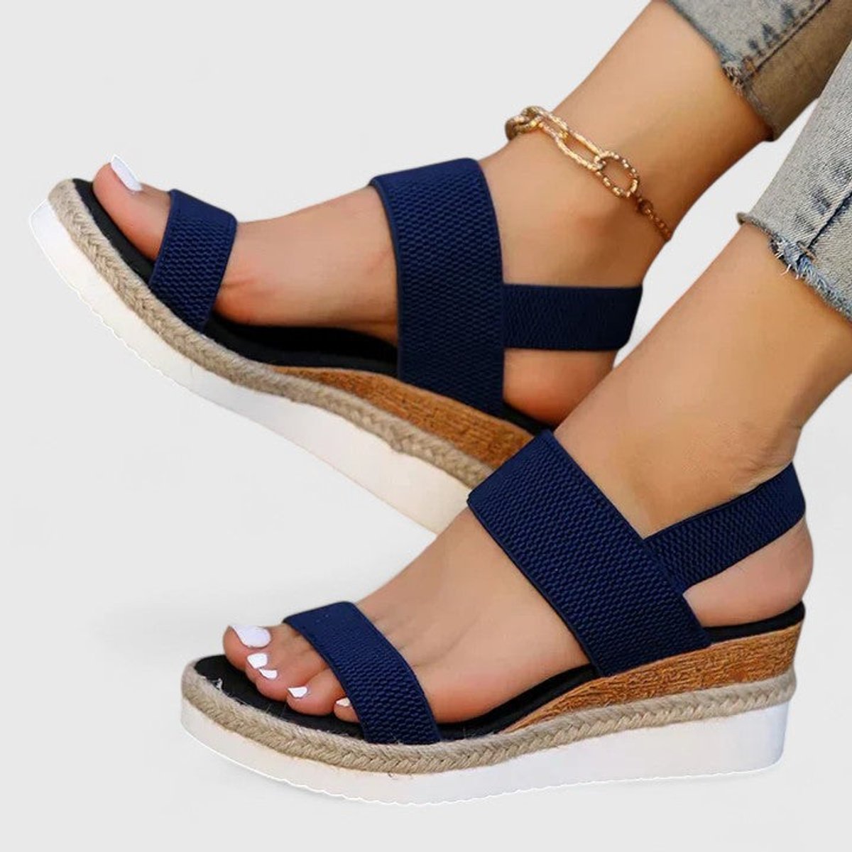 Women's Elastic-Strap Espadrille Wedge Open-Toe Sandals