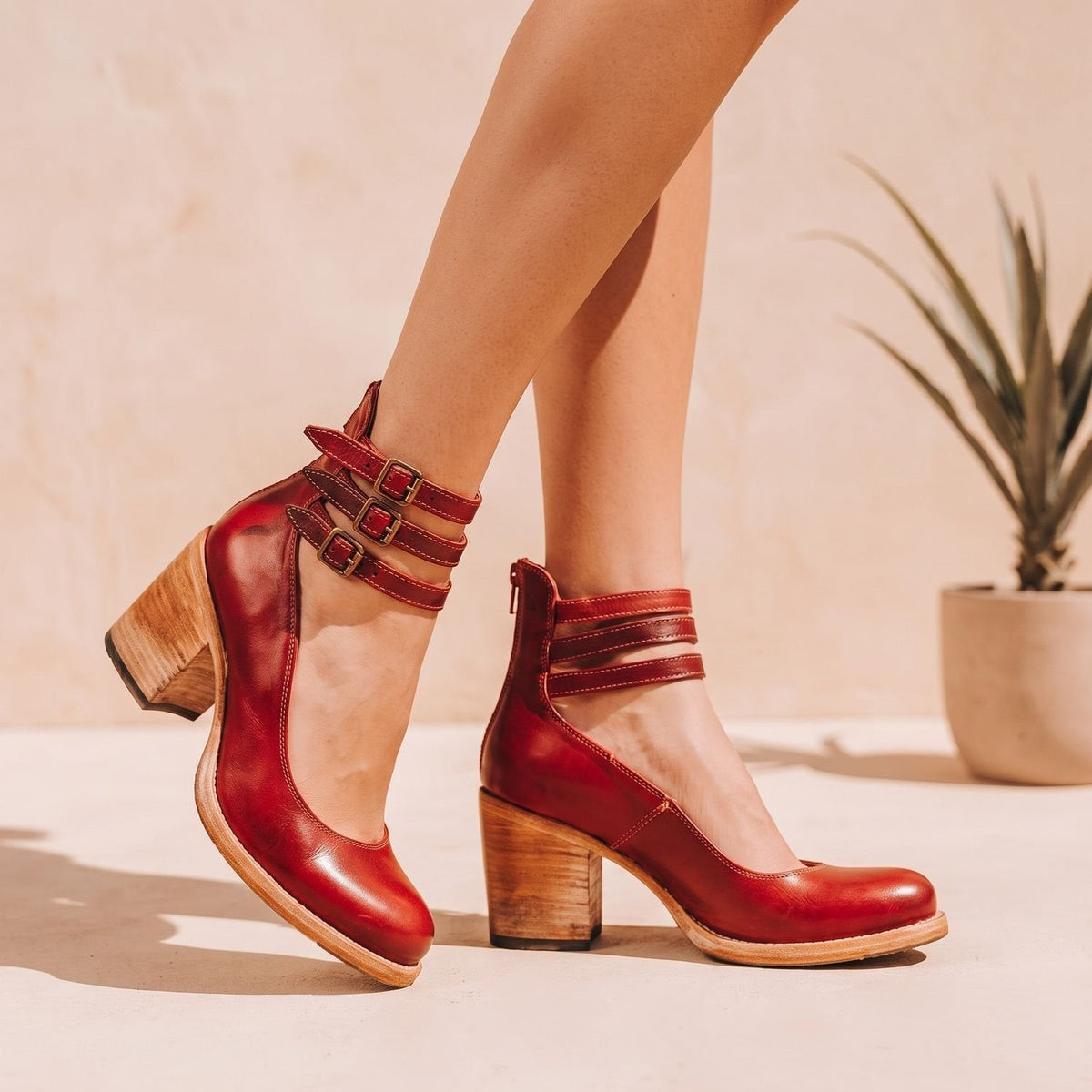 Luna | Women's Elegant Double-Buckle Block-Heel Ankle Boots