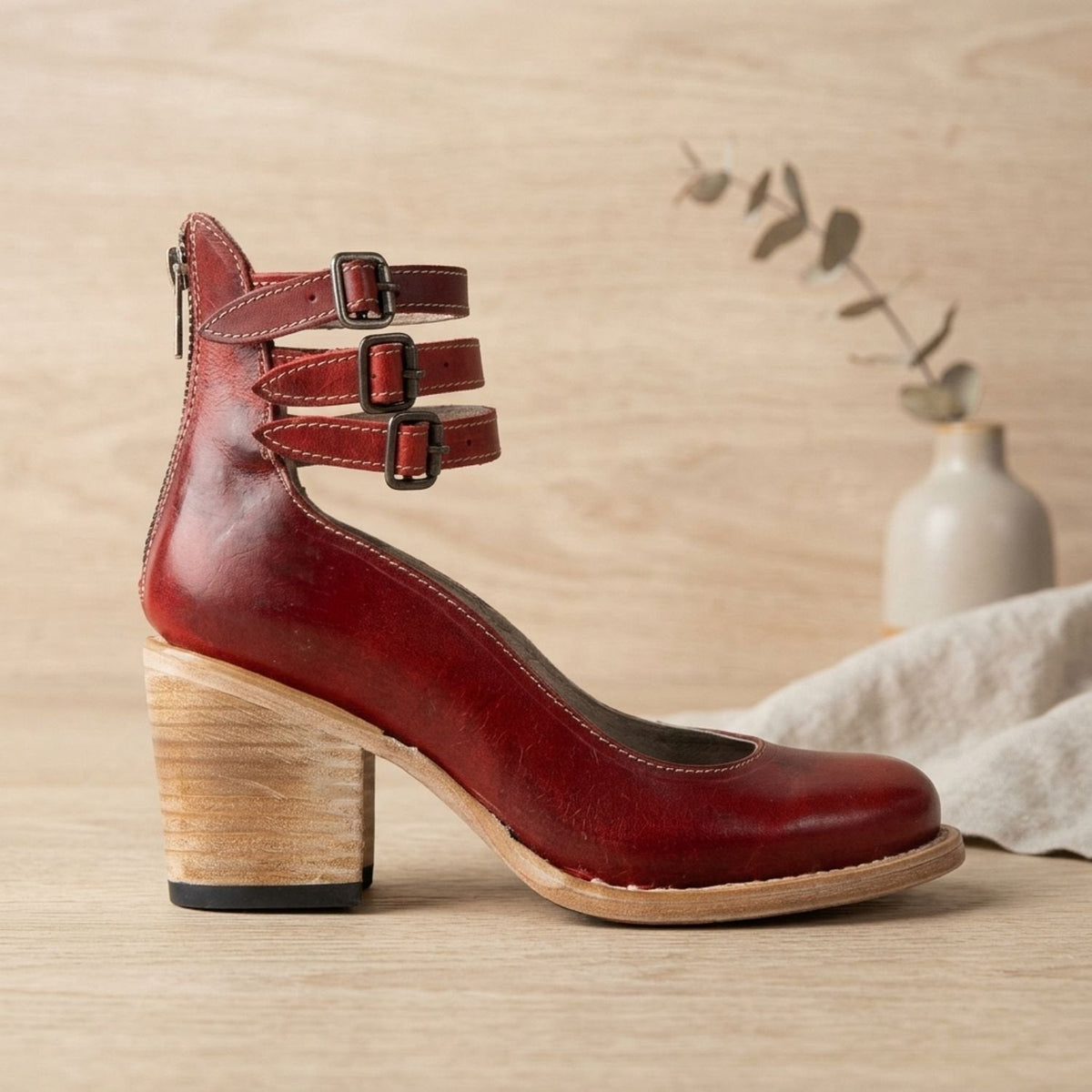 Luna | Women's Elegant Double-Buckle Block-Heel Ankle Boots