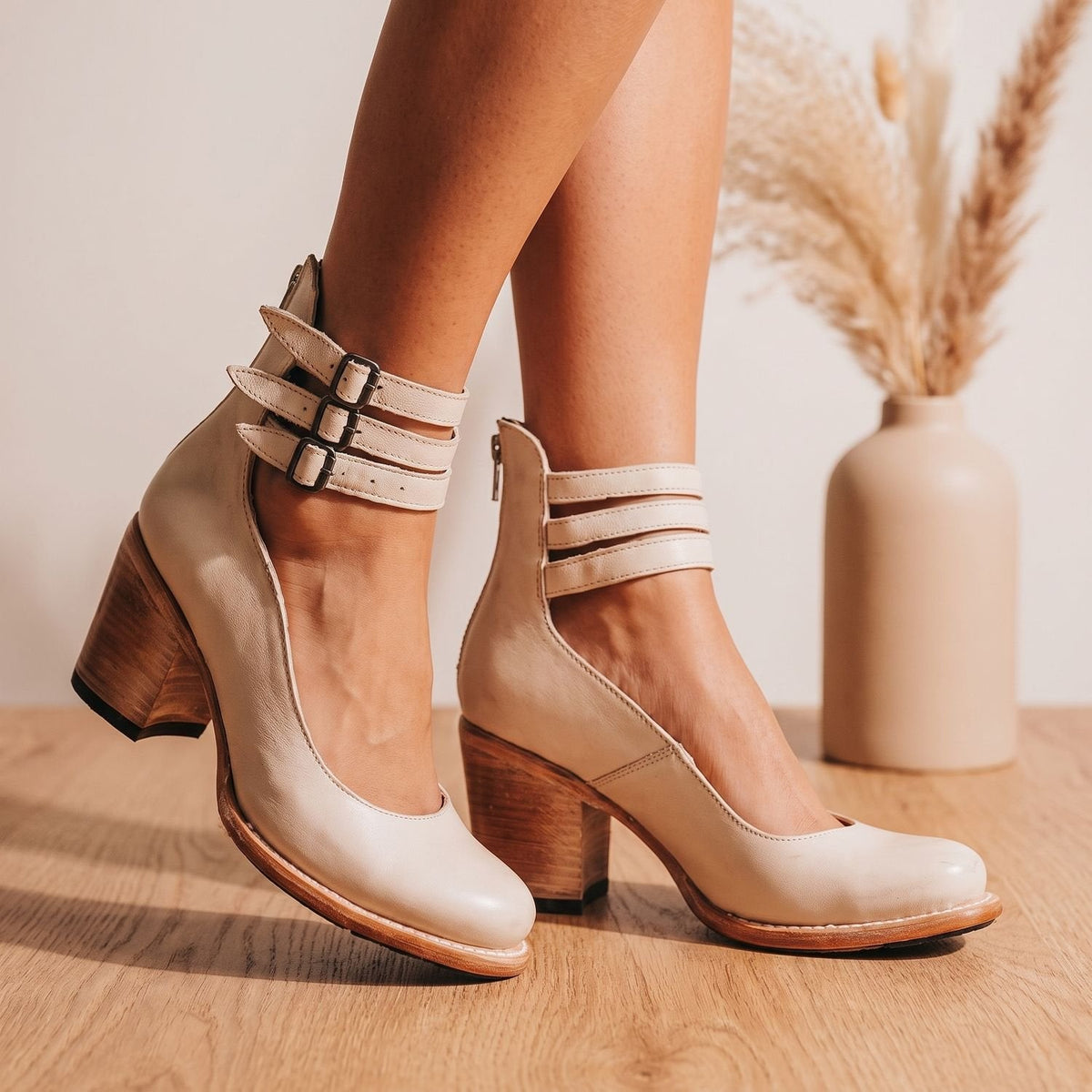 Luna | Women's Elegant Double-Buckle Block-Heel Ankle Boots