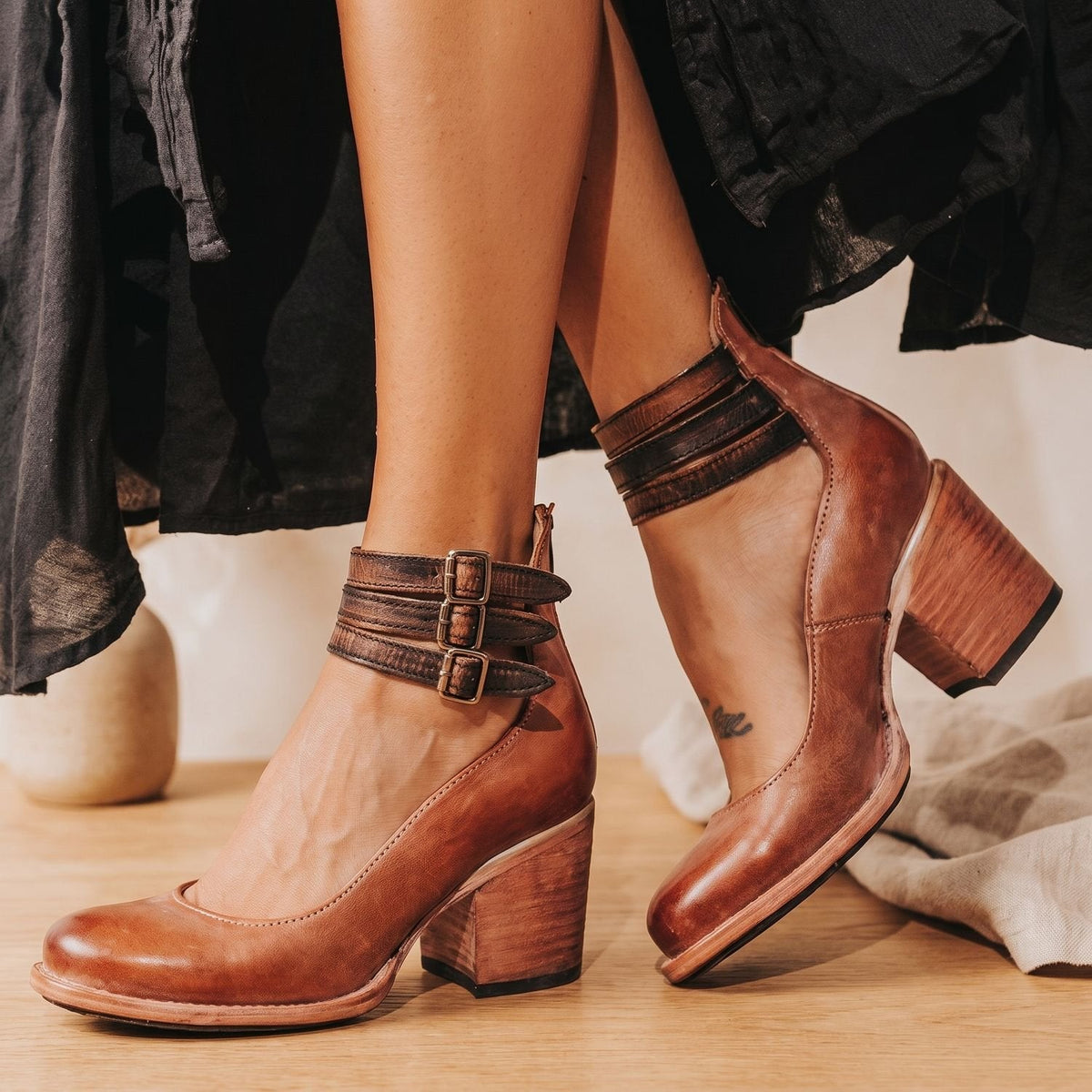Luna | Women's Elegant Double-Buckle Block-Heel Ankle Boots
