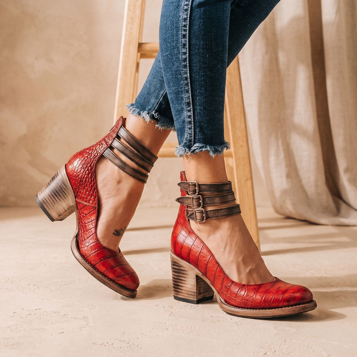 Luna | Women's Elegant Double-Buckle Block-Heel Ankle Boots