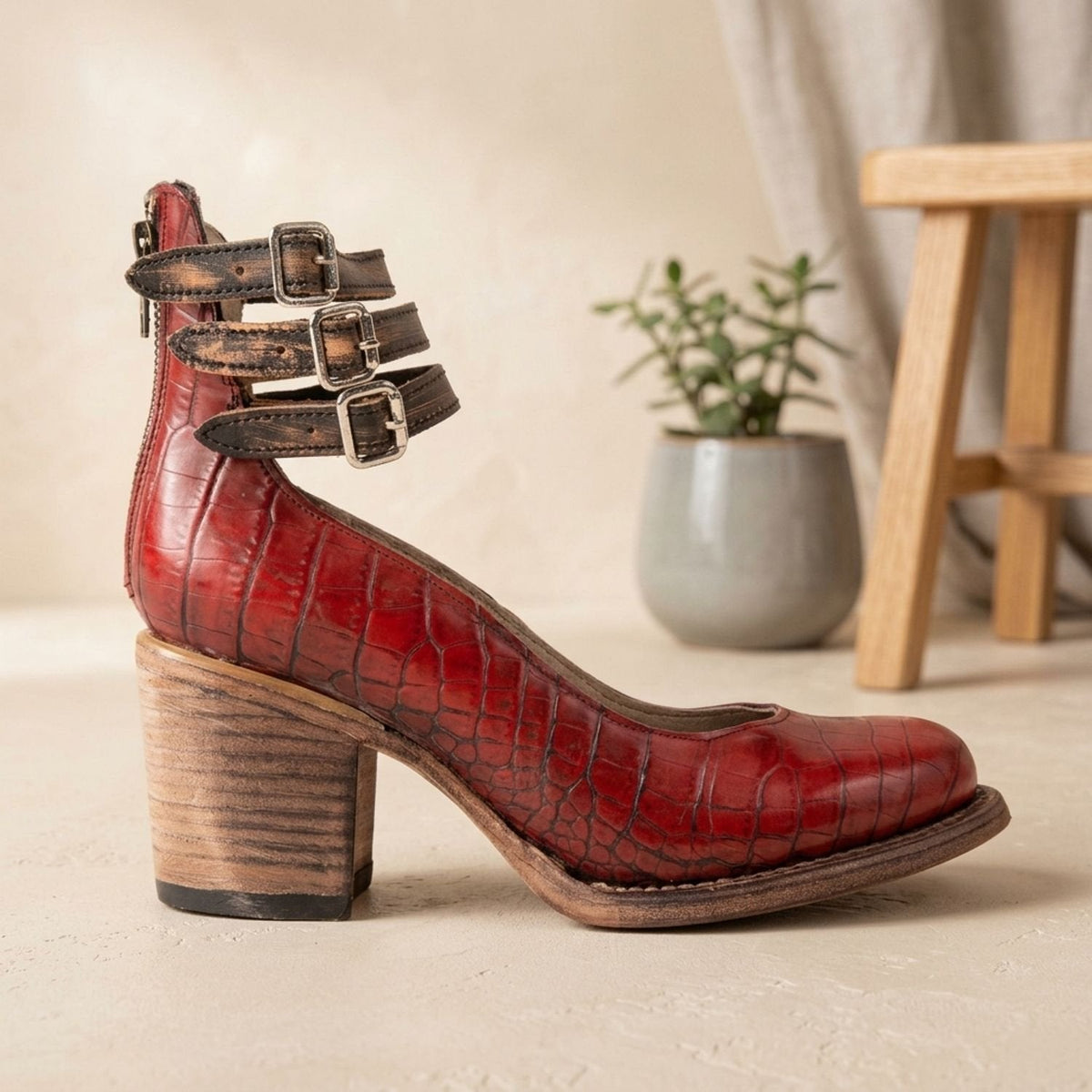 Luna | Women's Elegant Double-Buckle Block-Heel Ankle Boots