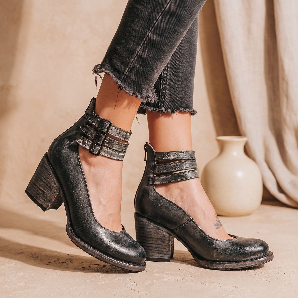Luna | Women's Elegant Double-Buckle Block-Heel Ankle Boots