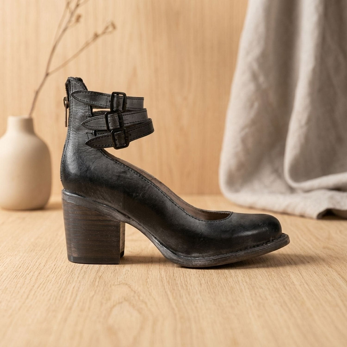 Luna | Women's Elegant Double-Buckle Block-Heel Ankle Boots