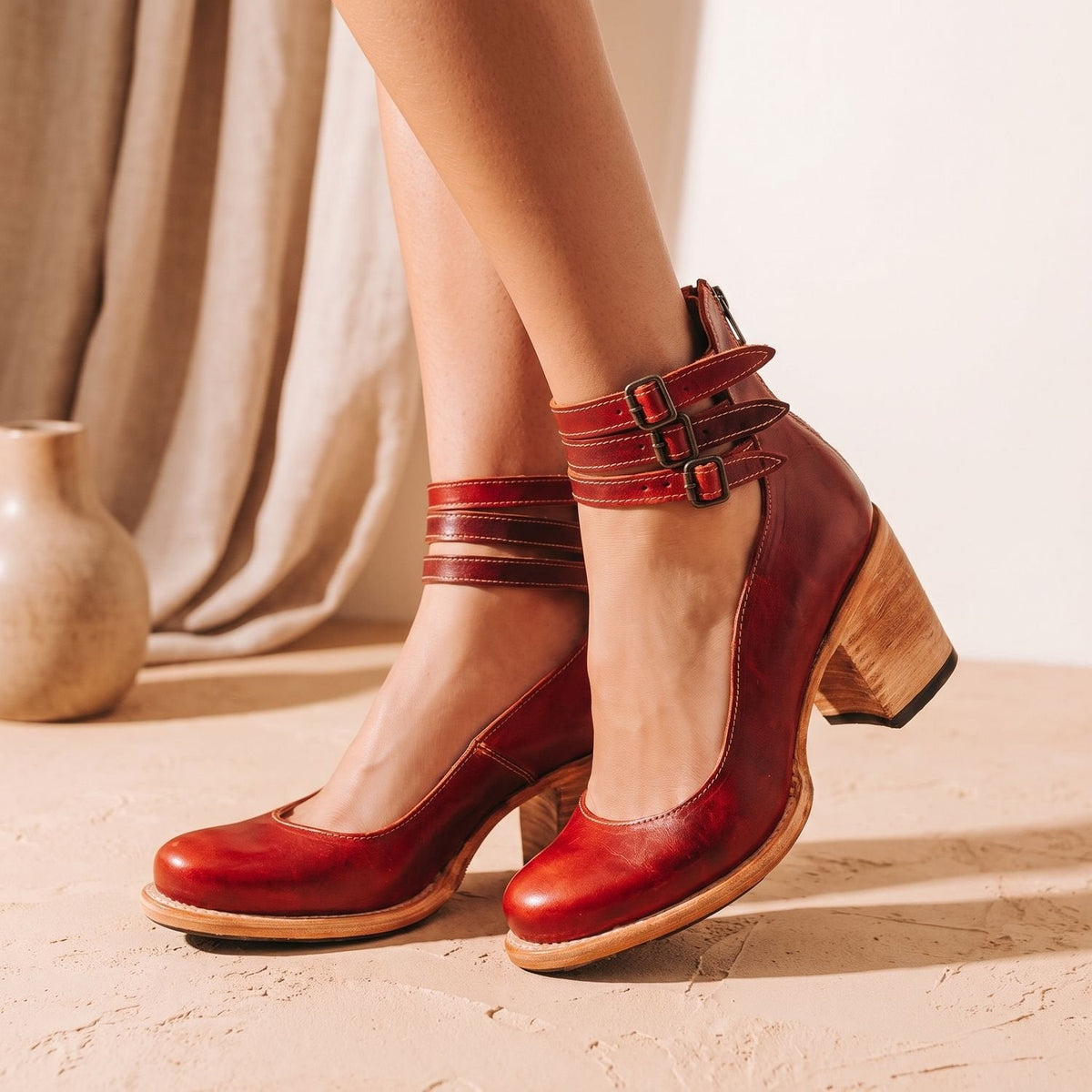 Luna | Women's Elegant Double-Buckle Block-Heel Ankle Boots